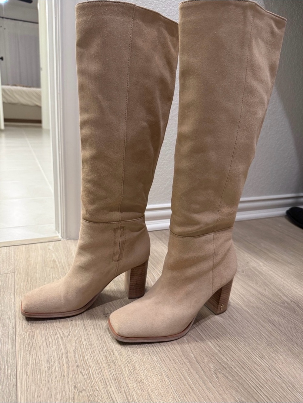 Sam Edelman Tall Block Heel Boots in Beige-Tan